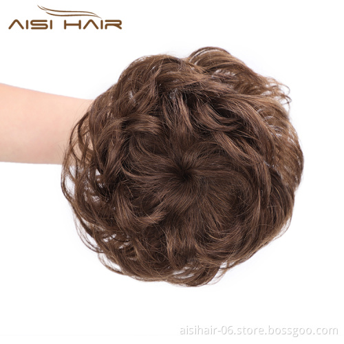 Aisi Hair Brown Curly Chignon Bun Brazilian Human Hair Bun Elastic Rope Rubber Band Hairpiece Clip In Extension For Women